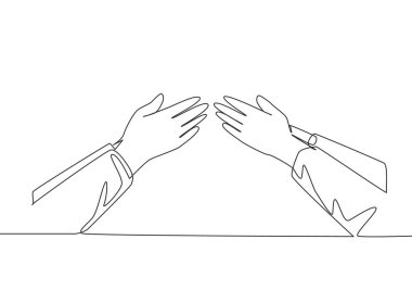 Bayram mübarek tebrik kartı, afiş ve poster tasarımı geçmişi. İki Müslüman insanın birbirini affetmek için sürekli el sıkışırken çizdiği tek çizgi, Kurban Bayramı. Bir çizgi çizme vektör illüstrasyonu