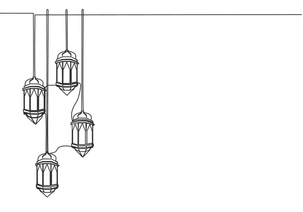 Ramadan Kareem Gratulationskort Banderoll Och Affischdesign Enda Linje Ritning Islamiska — Stock vektor