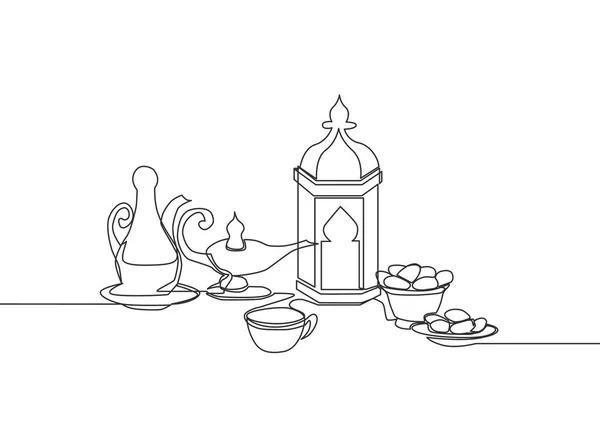 Carte Vœux Poster Bannière Ramadan Kareem Dessin Ligne Unique Lanterne — Image vectorielle