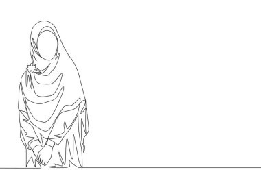 Geleneksel Arap kıyafetleri giymiş genç, mutlu, güzel muslimah çizimleri. Güzel Asyalı kadın modeli moda tesettür moda bir çizgi tasarım vektörü illüstrasyonu