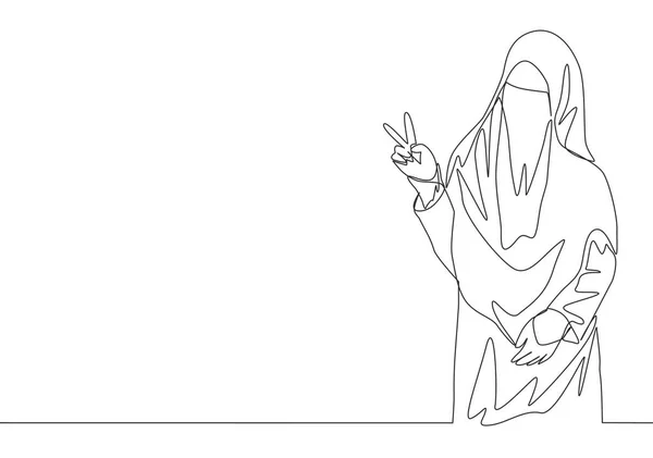 부르카를 히잡을 매력적 늘어서 승리의 몸짓을 있습니다 전통적 Niqab Hijab — 스톡 벡터