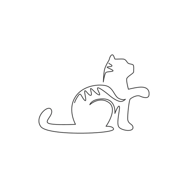 Uma Única Linha Desenho Simples Bonito Gato Gatinho Ícone Pet —  Vetores de Stock