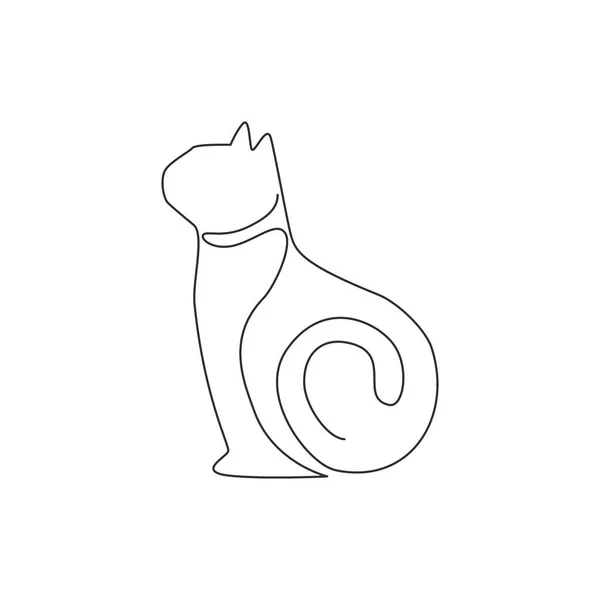 Dessin Ligne Continue Simple Icône Chat Chaton Mignon Kitty Mammals — Image vectorielle