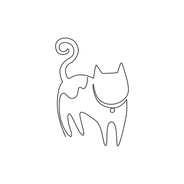 Uma Única Linha Desenho Simples Bonito Gato Gatinho Ícone Kitty — Vetor de Stock