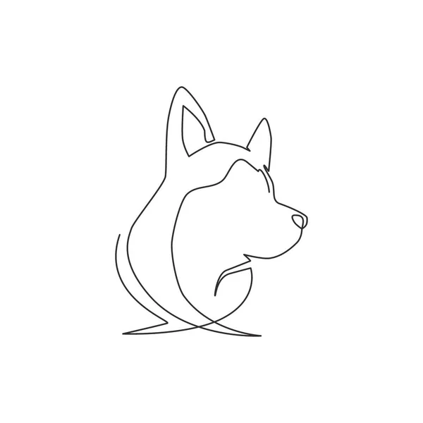 シンプルなかわいいシベリアのハスキー子犬の犬の頭のアイコンの1つの連続線画 哺乳動物のロゴのエンブレムベクトルコンセプト トレンドシングルラインドローデザイングラフィックイラスト — ストックベクタ