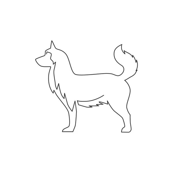 Single Continuous Line Drawing Simple Cute Siberian Husky Puppy Dog — Stock Vector
