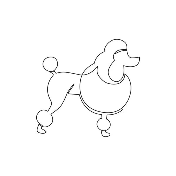 One Continuous Line Drawing Simple Cute Pudle Puppy Dog Icon — стоковый вектор