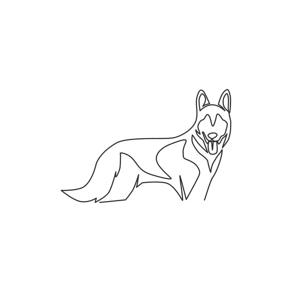 シンプルなかわいいシベリアのハスキー子犬の犬のアイコンの単連続線画 ペット動物のロゴのエンブレムベクトルコンセプト ダイナミックワンラインドローデザイングラフィックイラスト — ストックベクタ
