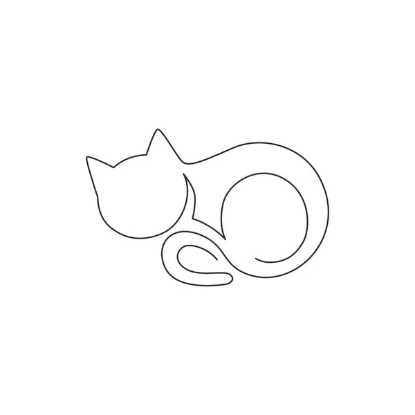 One Single Line Drawing Simple Cute Cat Kitten Icon Pet — Stock Vector