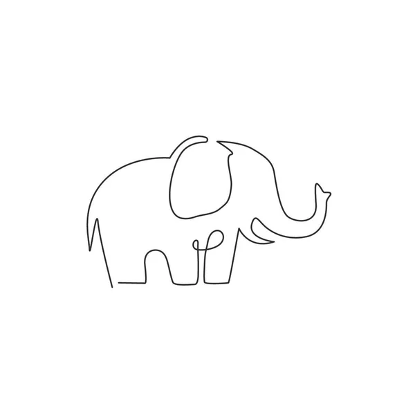 大きなかわいい象のビジネスロゴのアイデンティティのシングル連続線画 アフリカのサファリアイコンの概念 現代的な1行の描画ベクトルのデザイングラフィックイラスト — ストックベクタ