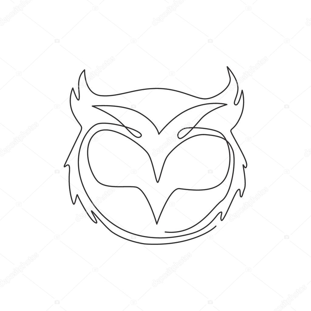 Single continuous line drawing of luxury owl bird head for corporate logo identity. Company icon concept from animal shape. Trendy one line vector draw design graphic illustration