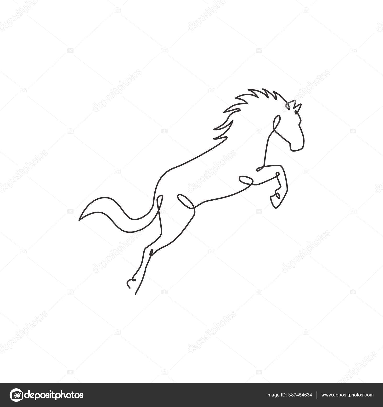 um desenho de linha contínua de um cavalo de elegância de luxo para a  identidade do logotipo da corporação. conceito de símbolo animal de  mamífero de cabeça equina forte. ilustração de desenho