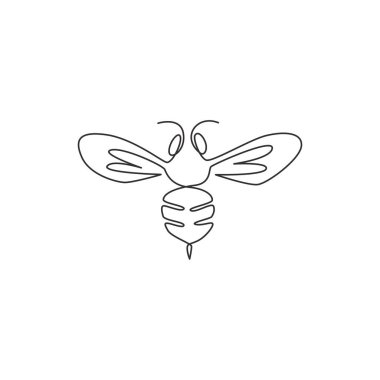Şirket logosu kimliği için aralıksız zarif bir çizim. Eşek arısı böcek şeklindeki organik bal çiftliği ikonu konsepti. Tek çizgi çizimi grafik tasarım vektörü çizimi