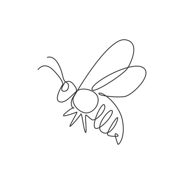 会社のロゴのアイデンティティのためのエレガントな蜂の1つの連続線画 ハチの昆虫の動物の形から有機蜂蜜ファームのアイコンの概念 シングルラインベクトル描画グラフィックデザインイラスト — ストックベクタ