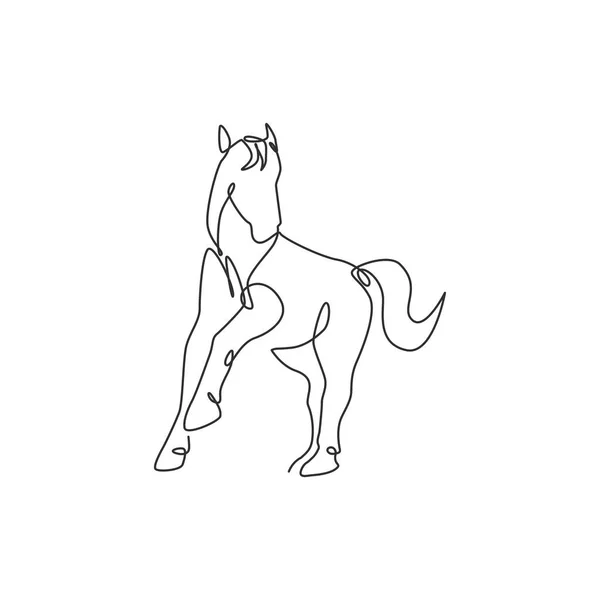 único desenho de linha contínua orgulhoso cavalo branco anda graciosamente  com seu casco dianteiro para a