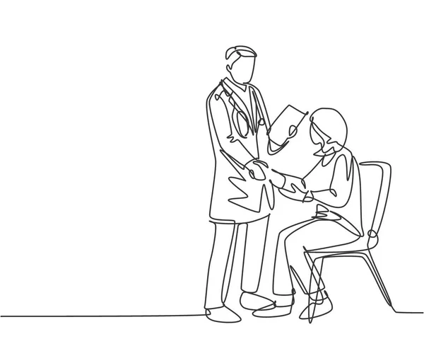 ภาพวาดของหมอหน มคนหน อคนไข ในโรงพยาบาลเพ อถามสภาพของเธอ แนวค ดการตรวจส ขภาพ การวาดภาพเวกเตอร อเน — ภาพเวกเตอร์สต็อก