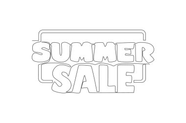 Şirin ve havalı bir promosyon ve indirimli tipografi alıntısı içeren tek bir çizgi. Yaz Satışı. Baskı, kart, pankart, poster için kaligrafik tasarım. Devamlı çizgi çizimi tasarım vektörü illüstrasyonu