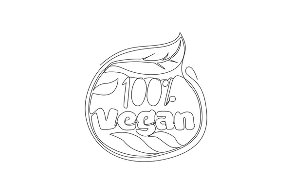 Dibujo Línea Continua Única Eco Tipografía Alimentos Naturales Orgánicos 100 — Vector de stock