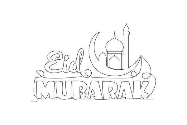 Desenho Linha Contínua Única Conceito Happy Eid Fitr Mubarak Ramadan — Vetor de Stock