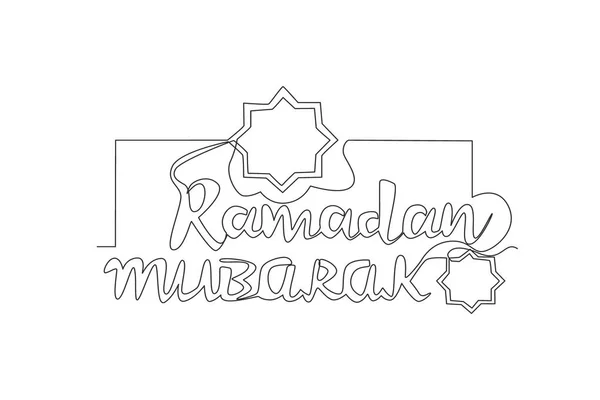 Uma Linha Contínua Desenho Conceito Happy Eid Fitr Mubarak Ramadan — Vetor de Stock
