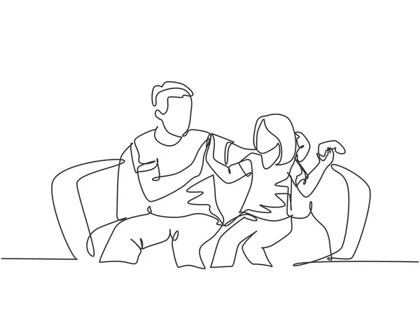 Dessin Simple Père Fille Assis Sur Canapé Jouant Ensemble Jeu — Image vectorielle