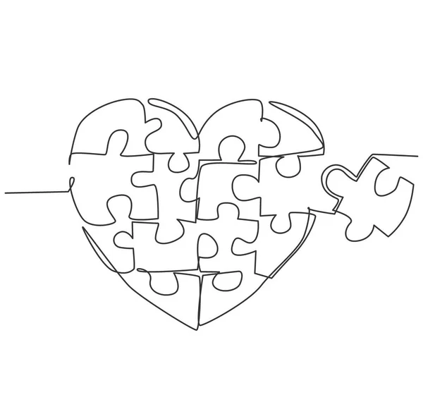 Singolo Disegno Linea Continua Pezzi Puzzle Set Messo Insieme Simpatico — Vettoriale Stock