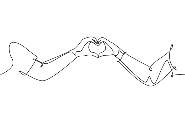 这对年轻貌美的年轻夫妇以他们的手作为爱情的象征 形成了他们的心形 浪漫的爱情婚姻概念单行绘图设计图矢量图 — 图库矢量图片