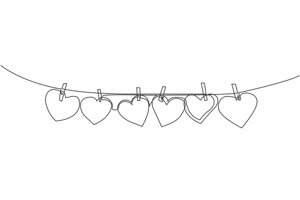 Dessin Ligne Continue Papier Mignon Forme Coeur Accroché Corde Avec — Image vectorielle