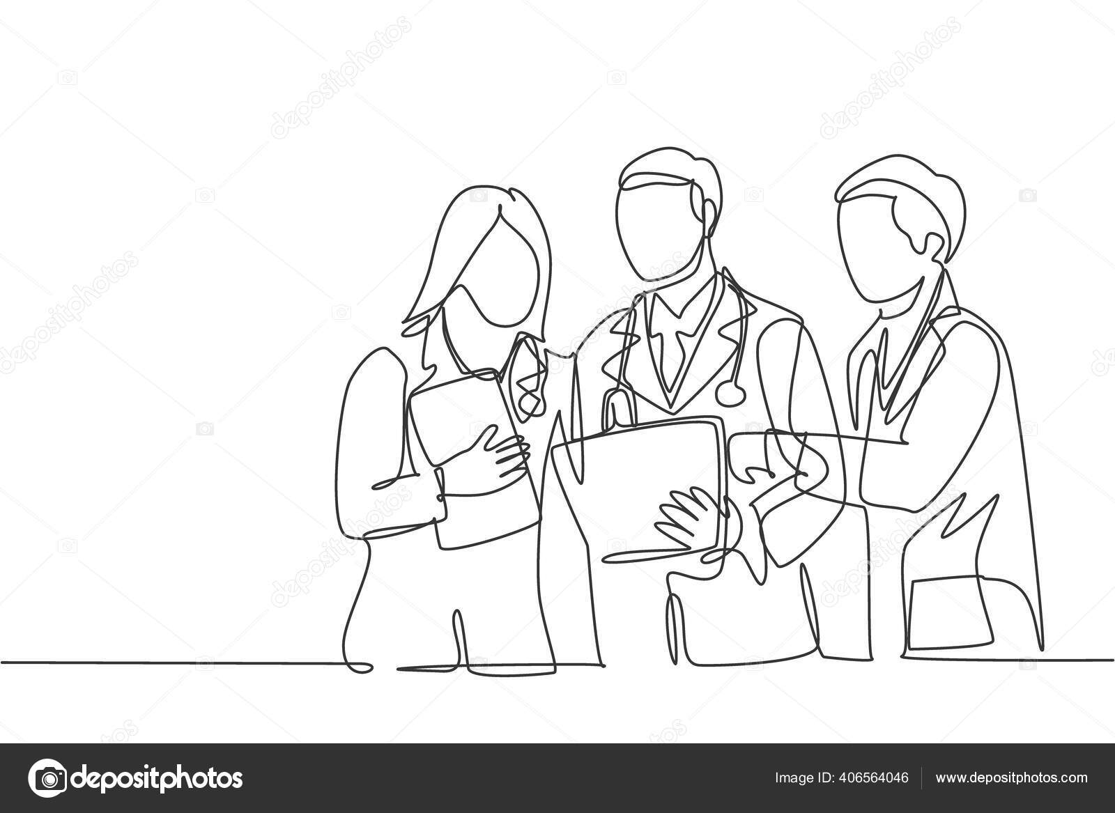 One Line Drawing of Young Doctor Handshake the Patient in Hospital To Ask  Her Condition. Medical Check Up Concept Stock Illustration - Illustration  of minimalist, drawing: 189632681