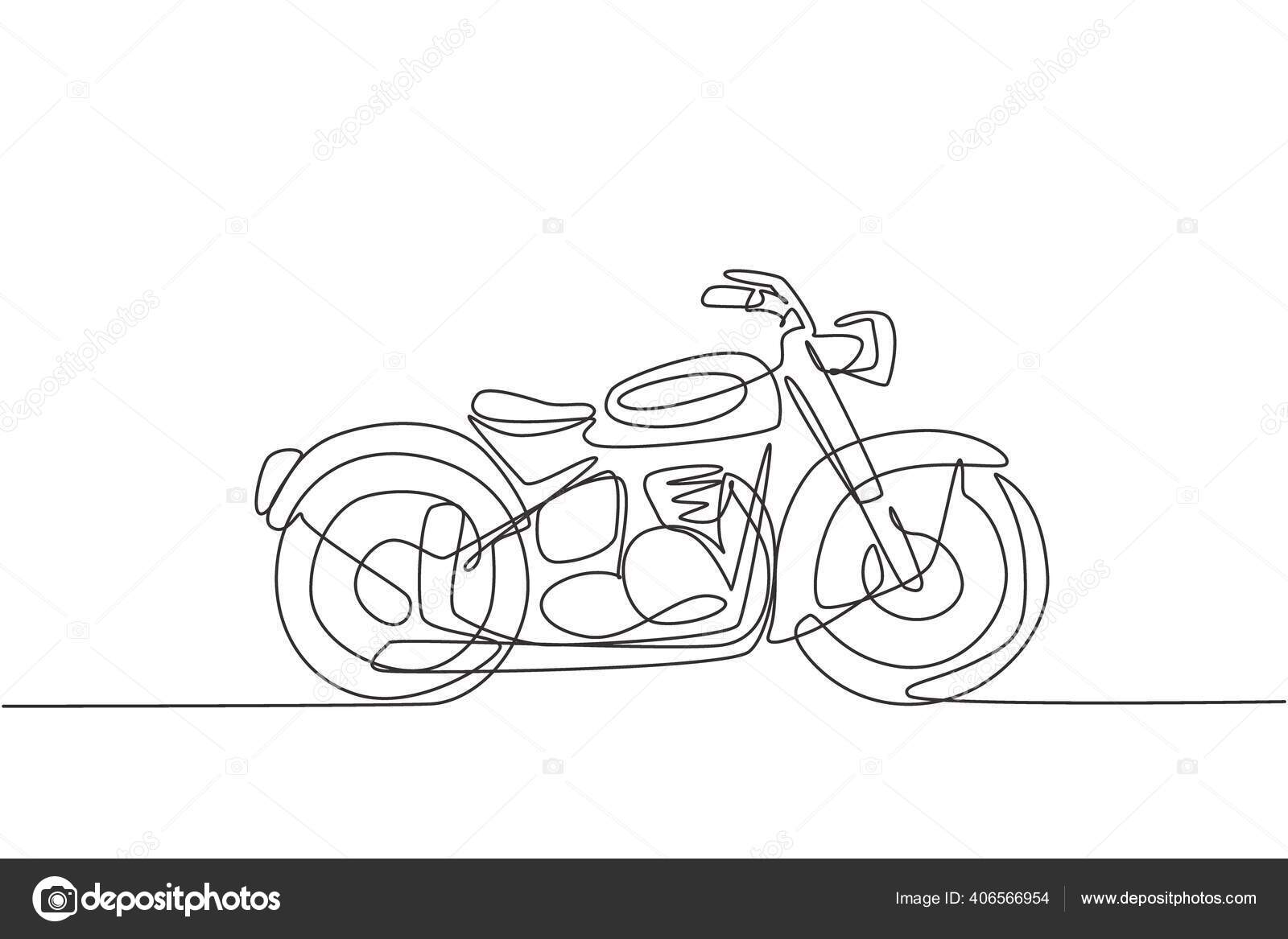 Uma Única Linha Desenho Antiga Motocicleta Retro Helicóptero