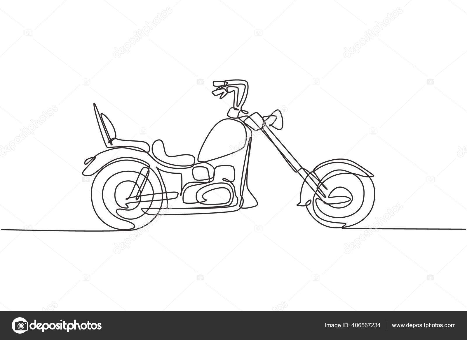 desenho de uma linha contínua motociclista andando de moto na