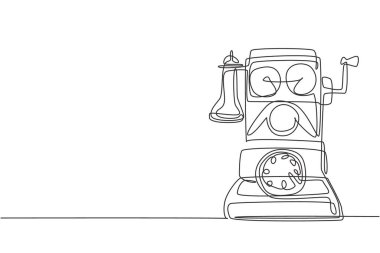 İletişim kurmak için eski model duvar analog telefonunun tek bir çizgisi. Retro klasik telekomünikasyon cihazı konsepti. Devamlı çizgi çizimi tasarım vektör çizimi grafiği