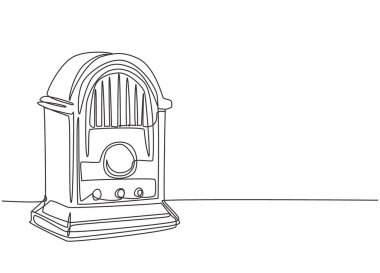 Eski moda analog masa radyosunun aralıksız çizimi. Klasik vintage yayın teknolojisi konsepti. Müzik çalar bir satır tasarım vektörü grafik çizimi