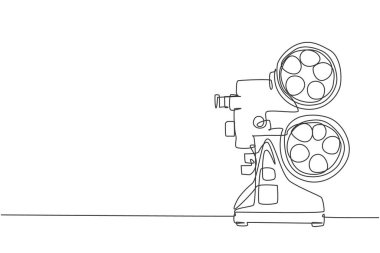 Eski klasik video oynatıcının aralıksız çizimi. Klasik analog film projektörü madde konsepti bir çizgi çizim vektör grafik illüstrasyonu