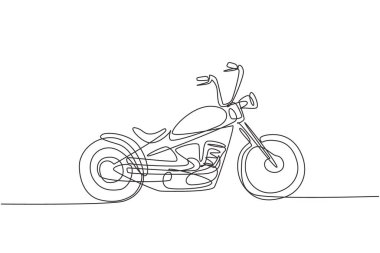 Eski moda helikopter motosiklet ikonunun sürekli çizimi. Klasik motosiklet taşıma konsepti tek çizgi çizim vektör grafik çizimi