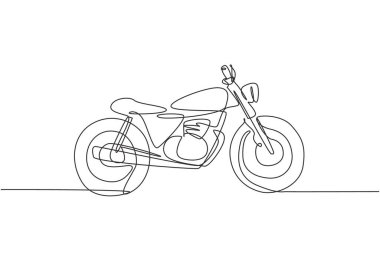 Eski klasik klasik motosiklet sembolünün aralıksız çizimi. Retro motosiklet taşıma konsepti bir satır grafik tasarım vektörü çizimi çizimi