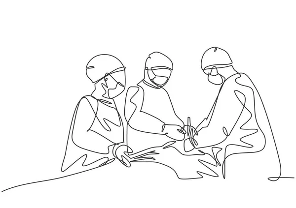 Seul Groupe Dessin Continu Une Seule Ligne Chirurgien Médecin Équipe — Image vectorielle
