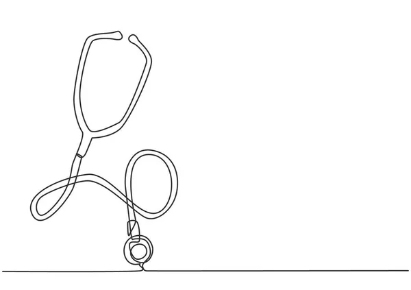 Een Enkele Lijn Tekening Van Stethoscoop Apparatuur Voor Arts Onderzoeken — Stockvector