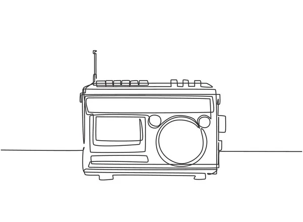 Einzelne Durchgehende Linienzeichnung Eines Altmodischen Analogen Radiobandes Klassisches Vintage Audiotechnik — Stockvektor