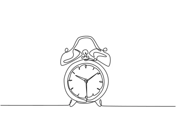 Dibujo Línea Continua Reloj Despertador Escritorio Analógico Clásico Con Campana — Archivo Imágenes Vectoriales