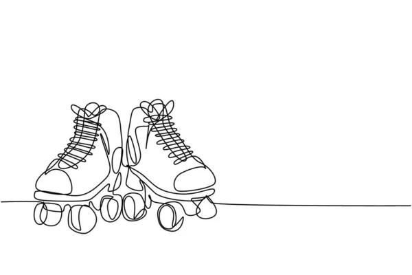 古いレトロプラスチッククワッドローラースケートシューズのシングル連続線画ペア ヴィンテージクラシック極端なスポーツのコンセプト1行の描画デザインベクトルイラストグラフィック — ストックベクタ