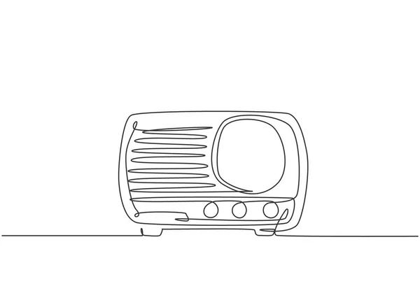 Desenho Linha Contínua Retro Velho Leitor Rádio Clássico Vintage Analógico — Vetor de Stock