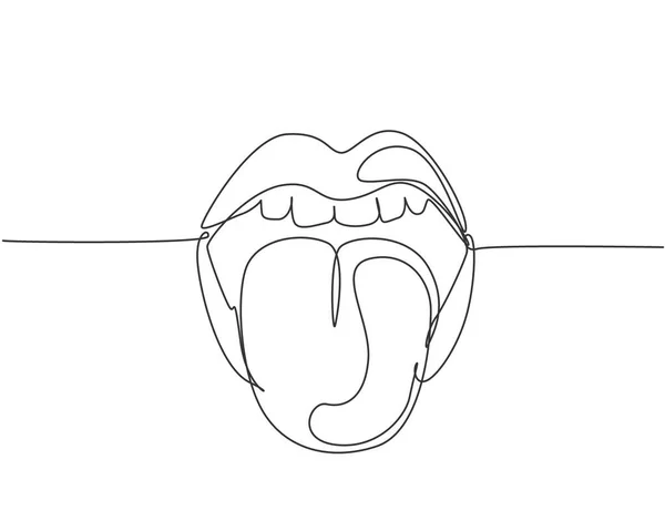 Dibujo Línea Continua Los Antiguos Labios Lengua Del Logotipo Clásico — Vector de stock