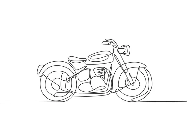 レトロな古いヴィンテージバイクのアイコンの1つの連続線画 クラシックバイク輸送コンセプトシングルライングラフィックドローデザインベクトルイラスト — ストックベクタ