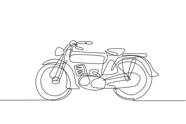 古いレトロなヴィンテージバイクの一本の線画 ヴィンテージバイク輸送コンセプト連続線グラフィック描画ベクトルイラスト — ストックベクタ