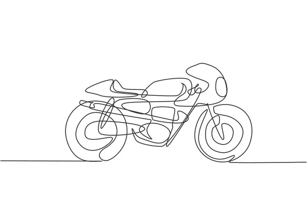 Single continuous line drawing of classic motorbike logo. Rural