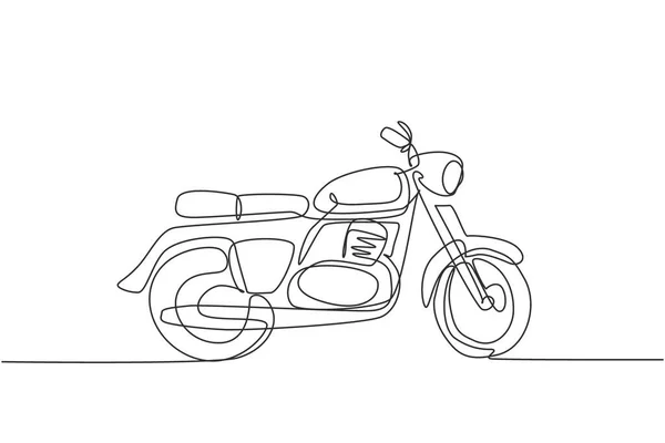 Singolo Disegno Linea Continua Vecchio Classico Simbolo Moto Epoca Retro — Vettoriale Stock