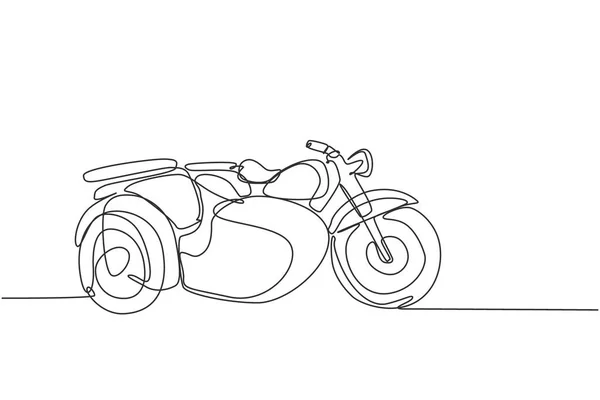 Una Línea Continua Dibujo Vieja Motocicleta Retro Vintage Con Sidecar — Vector de stock