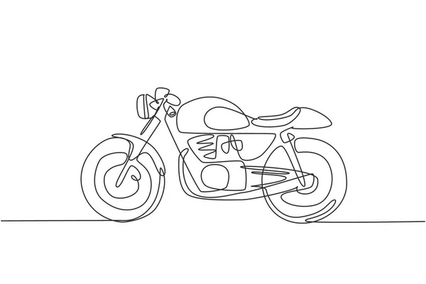 レトロな古いヴィンテージバイクのアイコンの1つの連続線画 クラシックバイク輸送コンセプトシングルラインドローグラフィックデザインベクトルイラスト — ストックベクタ