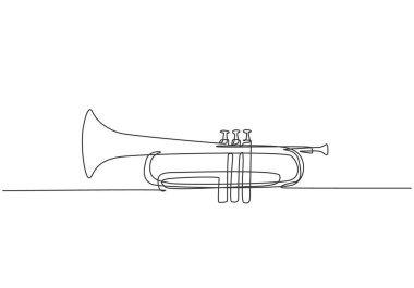 Klasik trompetin aralıksız tek bir çizgisi. Rüzgar müzik enstrümanları konsepti. Moda bir çizgi tasarım vektörü grafik çizimi